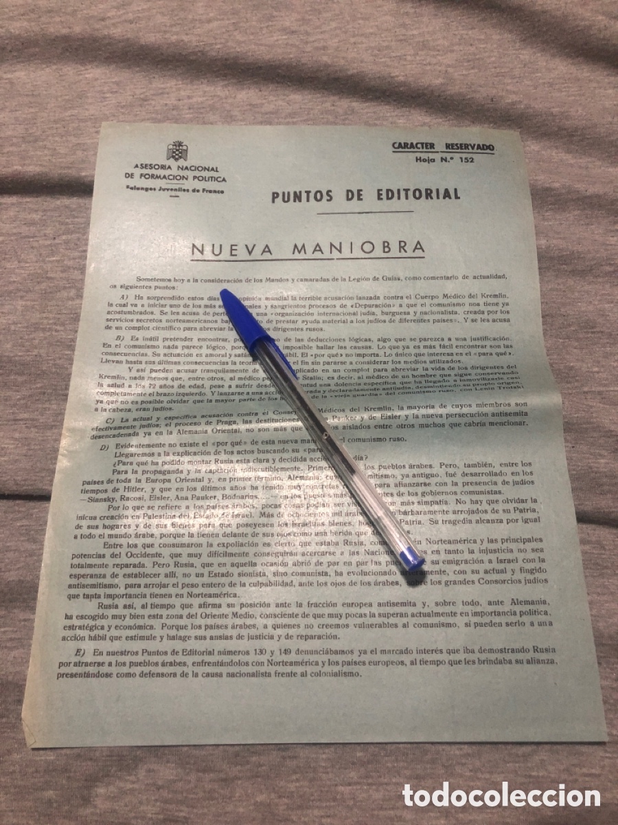 Outros artigos de papel: Puntos de Editorial, Asesoria Nacional de Formacion Politica, Falanges Juveniles de Franco (L9)