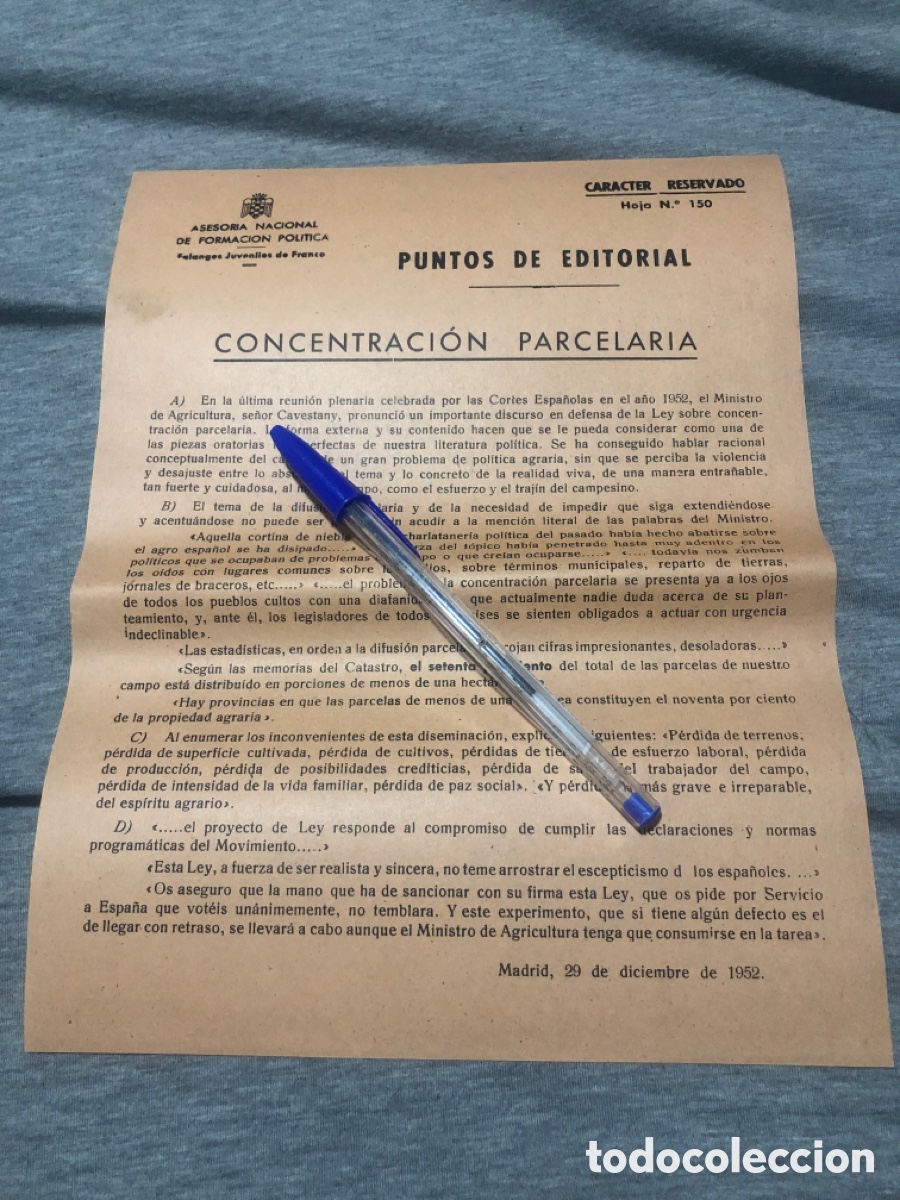 Outros artigos de papel: Puntos de Editorial, Asesoria Nacional de Formacion Politica, Falanges Juveniles de Franco (L9)