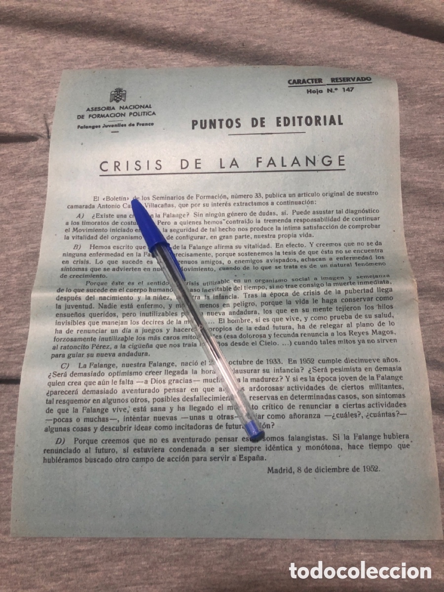 Outros artigos de papel: Puntos de Editorial, Asesoria Nacional de Formacion Politica, Falanges Juveniles de Franco (L9)