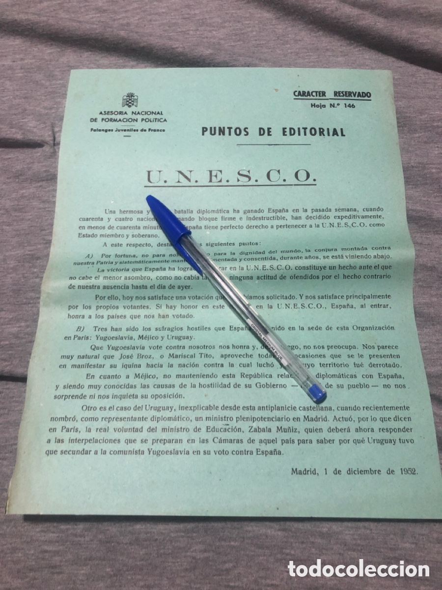 Outros artigos de papel: Puntos de Editorial, Asesoria Nacional de Formacion Politica, Falanges Juveniles de Franco (L9)