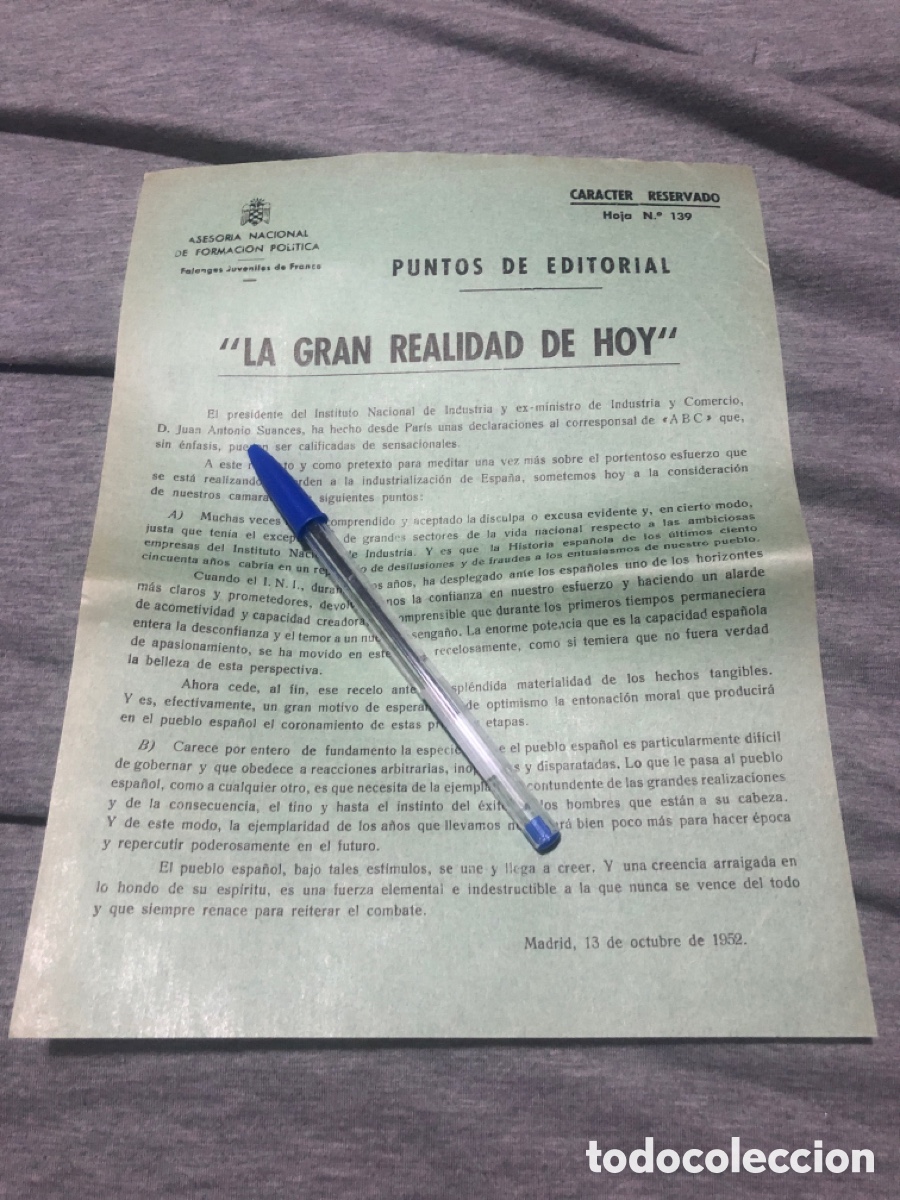 Outros artigos de papel: Puntos de Editorial, Asesoria Nacional de Formacion Politica, Falanges Juveniles de Franco (L9)