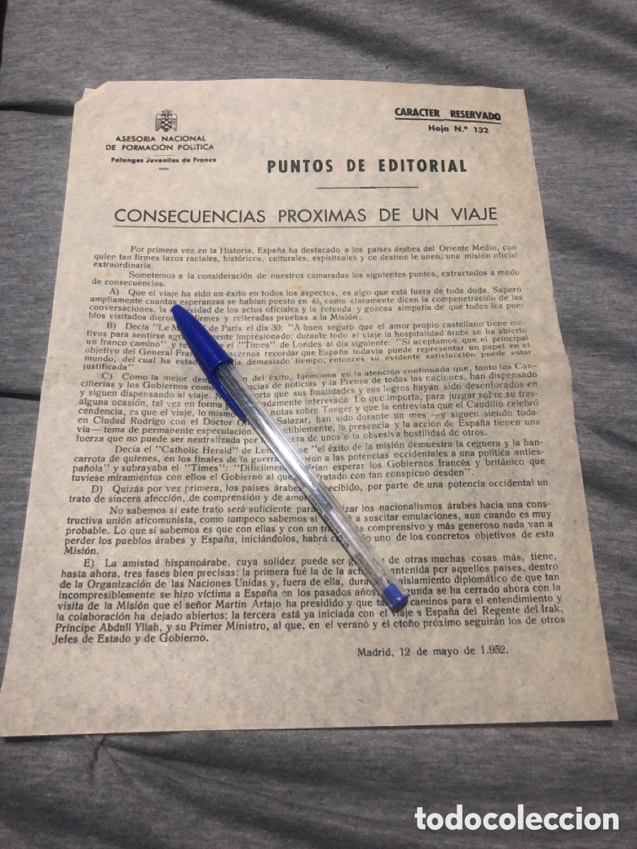 Outros artigos de papel: Puntos de Editorial, Asesoria Nacional de Formacion Politica, Falanges Juveniles de Franco (L9)