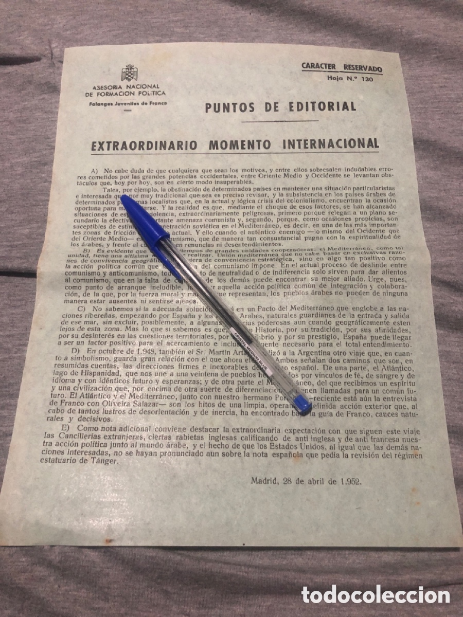 Outros artigos de papel: Puntos de Editorial, Asesoria Nacional de Formacion Politica, Falanges Juveniles de Franco (L9)