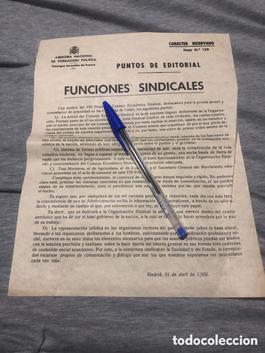 Outros artigos de papel: Puntos de Editorial, Asesoria Nacional de Formacion Politica, Falanges Juveniles de Franco (L9)