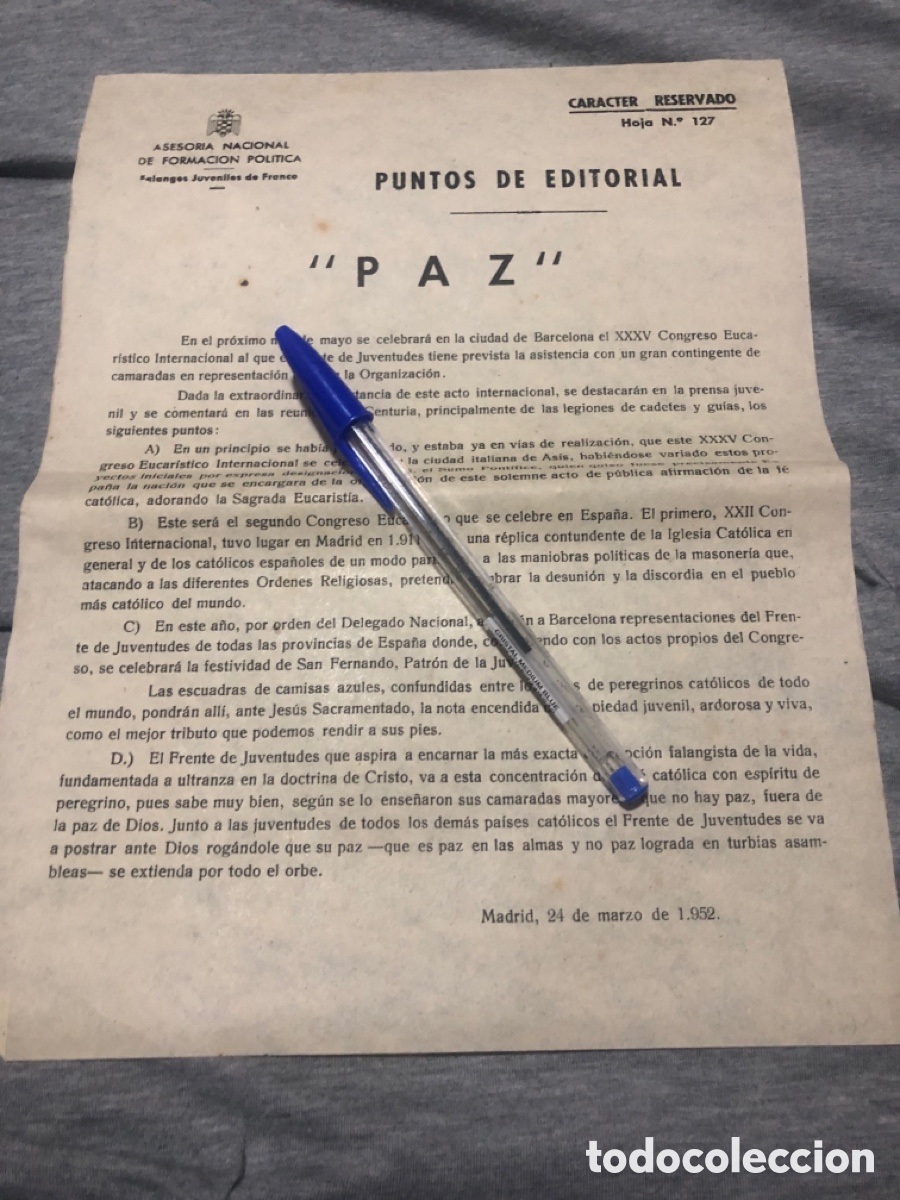 Outros artigos de papel: Puntos de Editorial, Asesoria Nacional de Formacion Politica, Falanges Juveniles de Franco (L9)