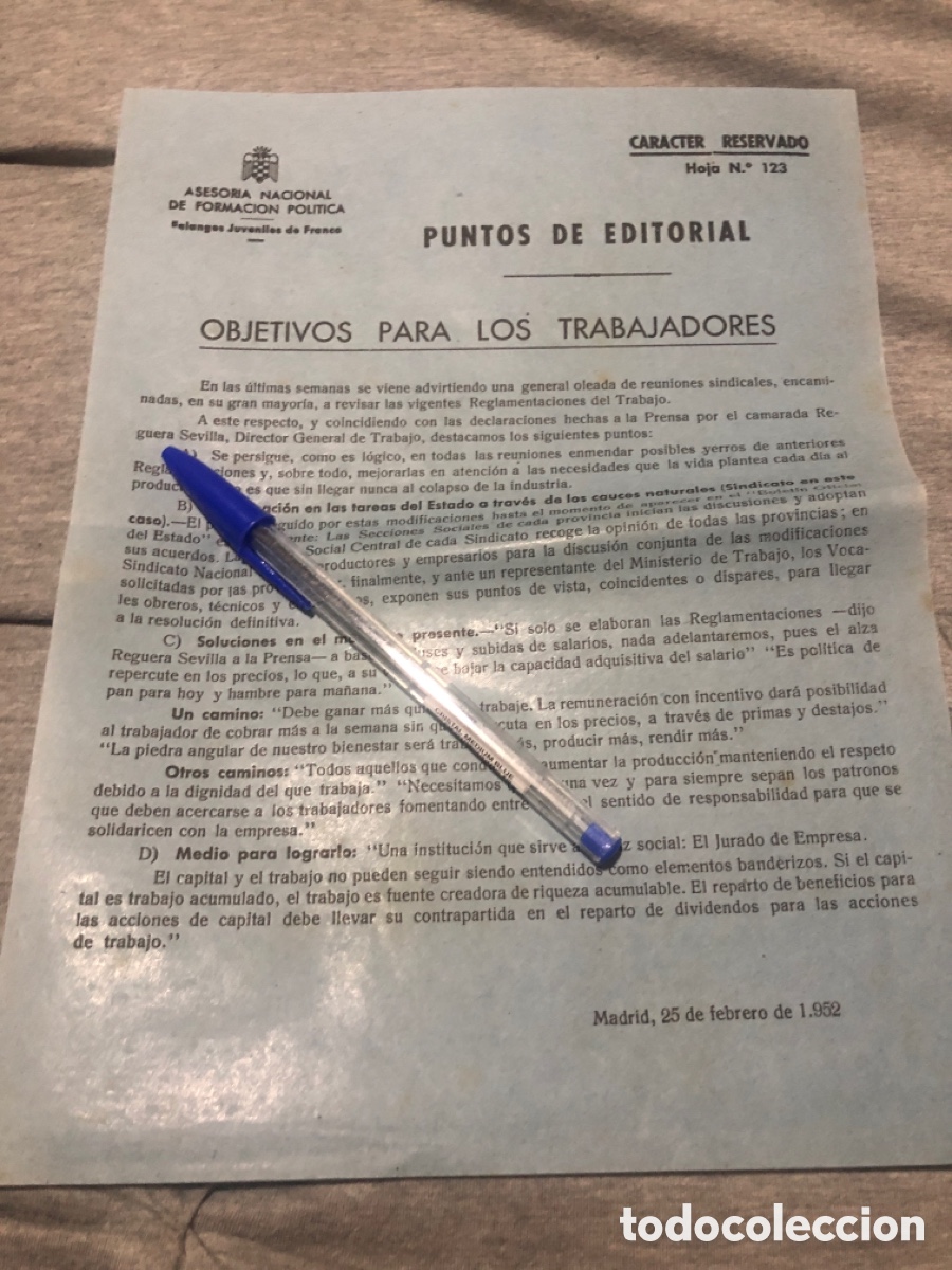 Outros artigos de papel: Puntos de Editorial, Asesoria Nacional de Formacion Politica, Falanges Juveniles de Franco (L9)
