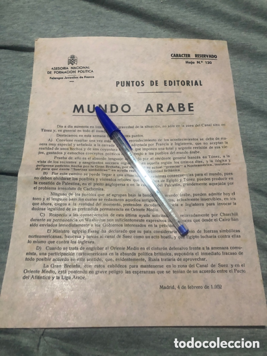 Outros artigos de papel: Puntos de Editorial, Asesoria Nacional de Formacion Politica, Falanges Juveniles de Franco (L9)