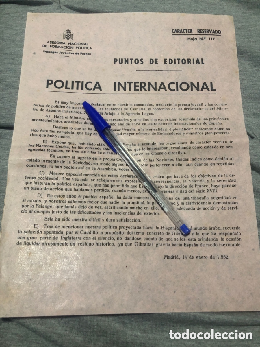 Outros artigos de papel: Puntos de Editorial, Asesoria Nacional de Formacion Politica, Falanges Juveniles de Franco (L9)