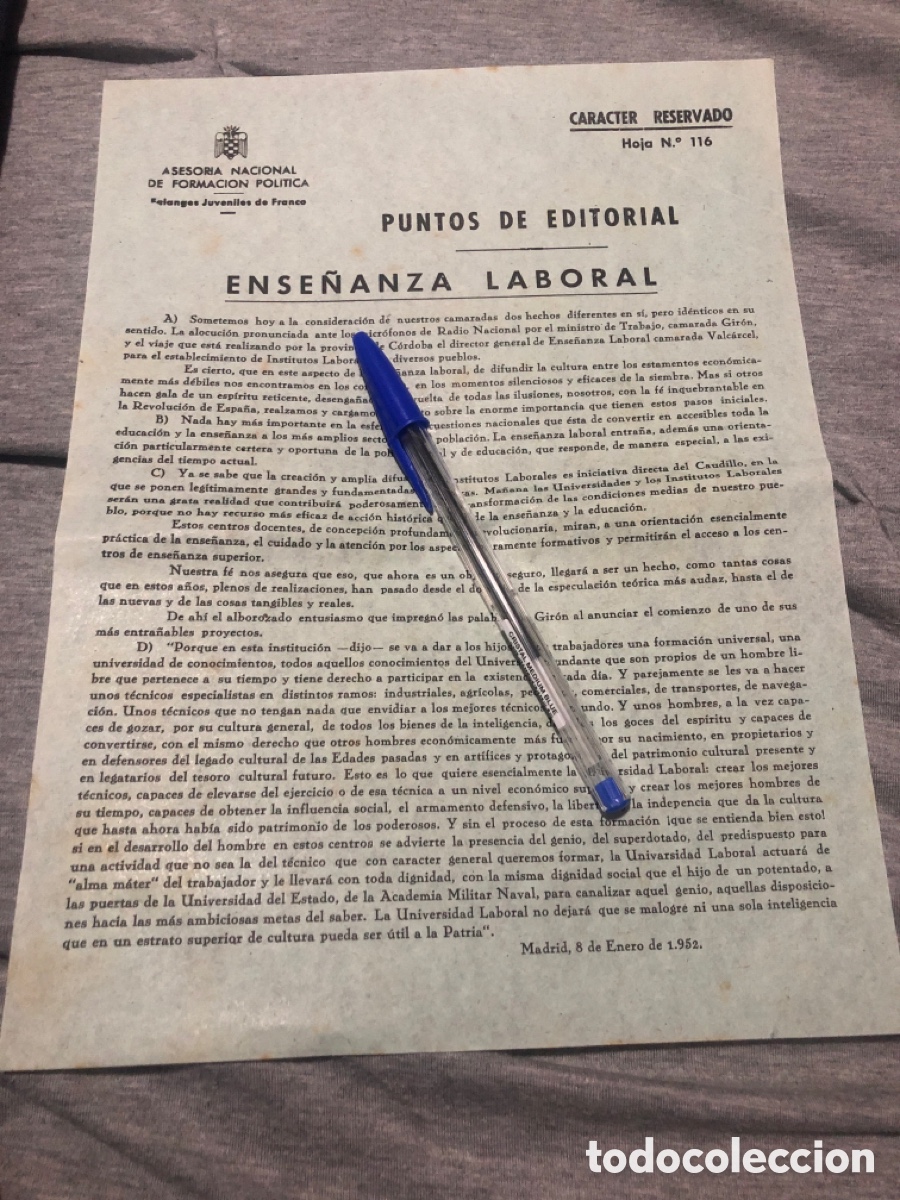 Outros artigos de papel: Puntos de Editorial, Asesoria Nacional de Formacion Politica, Falanges Juveniles de Franco (L9)