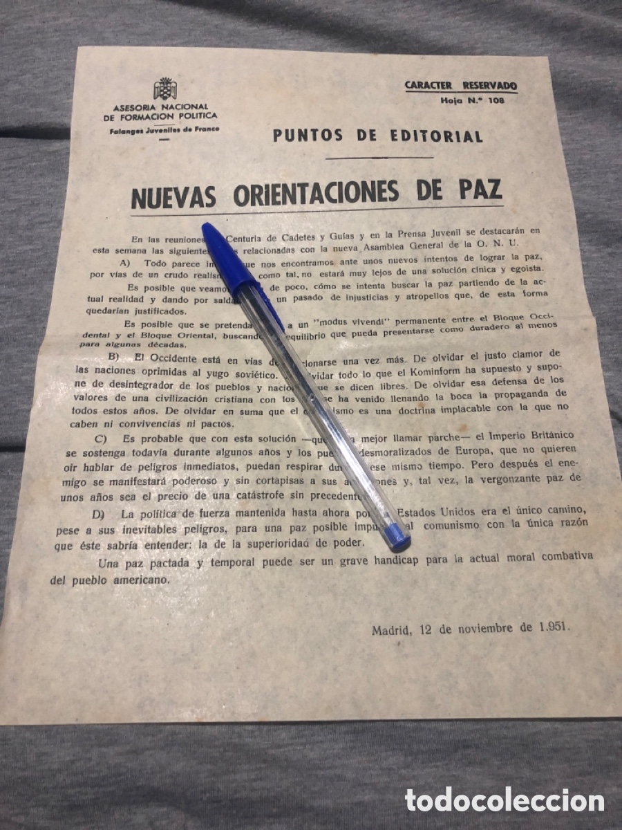 Outros artigos de papel: Puntos de Editorial, Asesoria Nacional de Formacion Politica, Falanges Juveniles de Franco (L9)