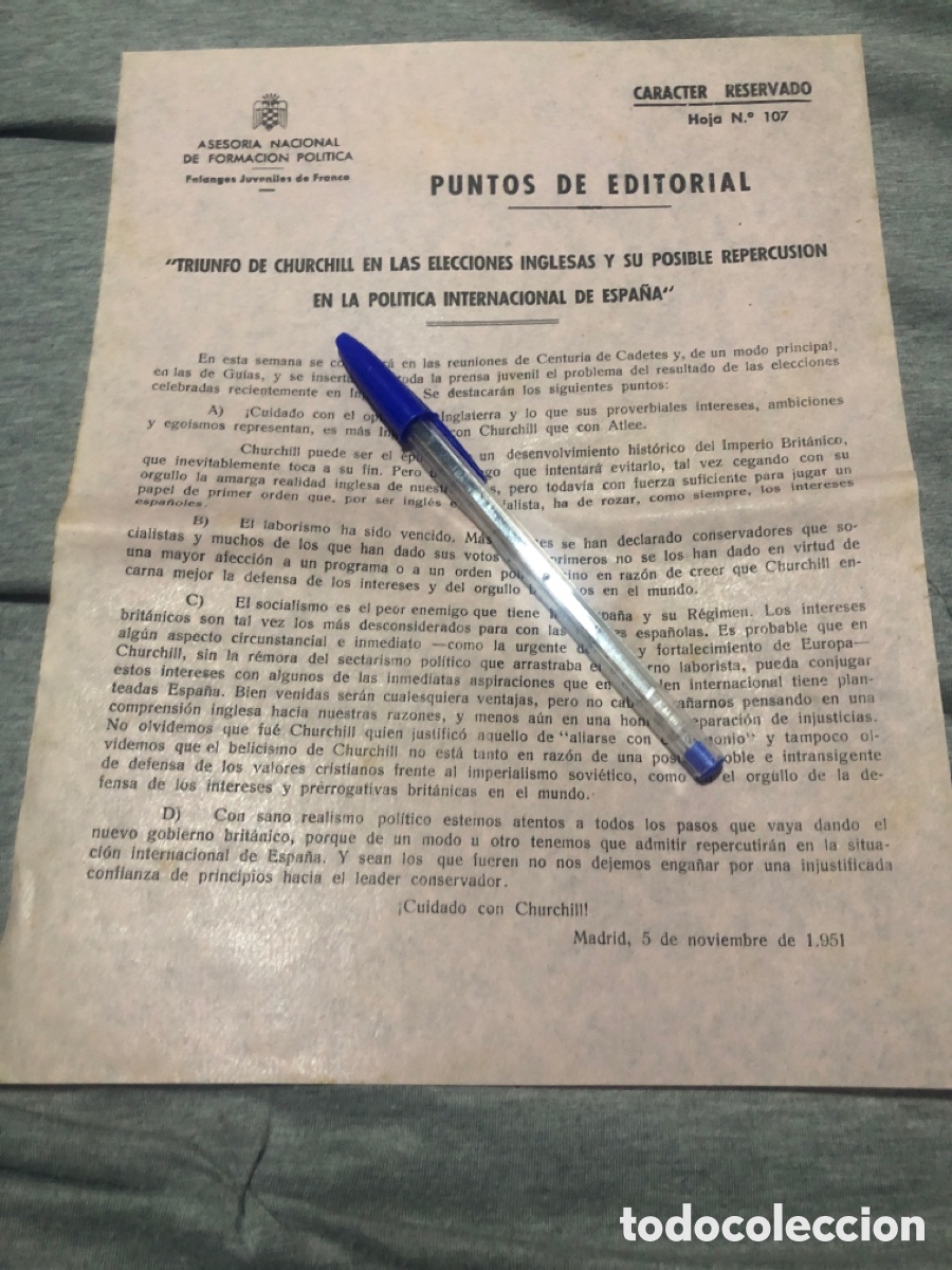 Outros artigos de papel: Puntos de Editorial, Asesoria Nacional de Formacion Politica, Falanges Juveniles de Franco (L9)