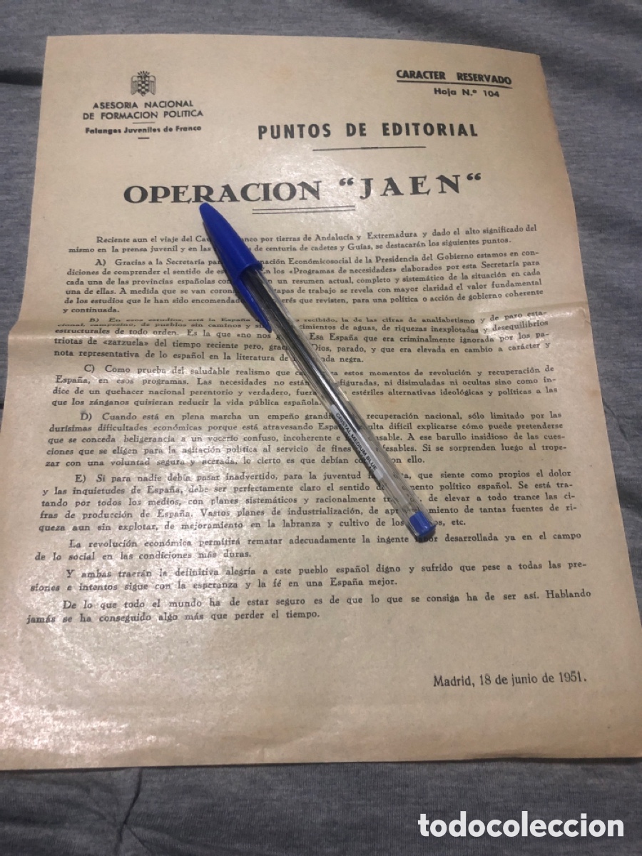 Outros artigos de papel: Puntos de Editorial, Asesoria Nacional de Formacion Politica, Falanges Juveniles de Franco (L9)
