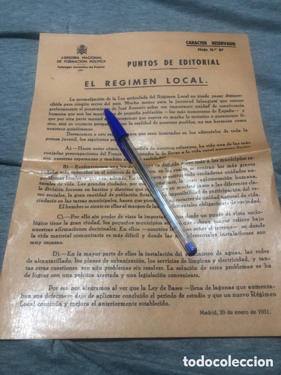 Outros artigos de papel: Puntos de Editorial, Asesoria Nacional de Formacion Politica, Falanges Juveniles de Franco (L9)