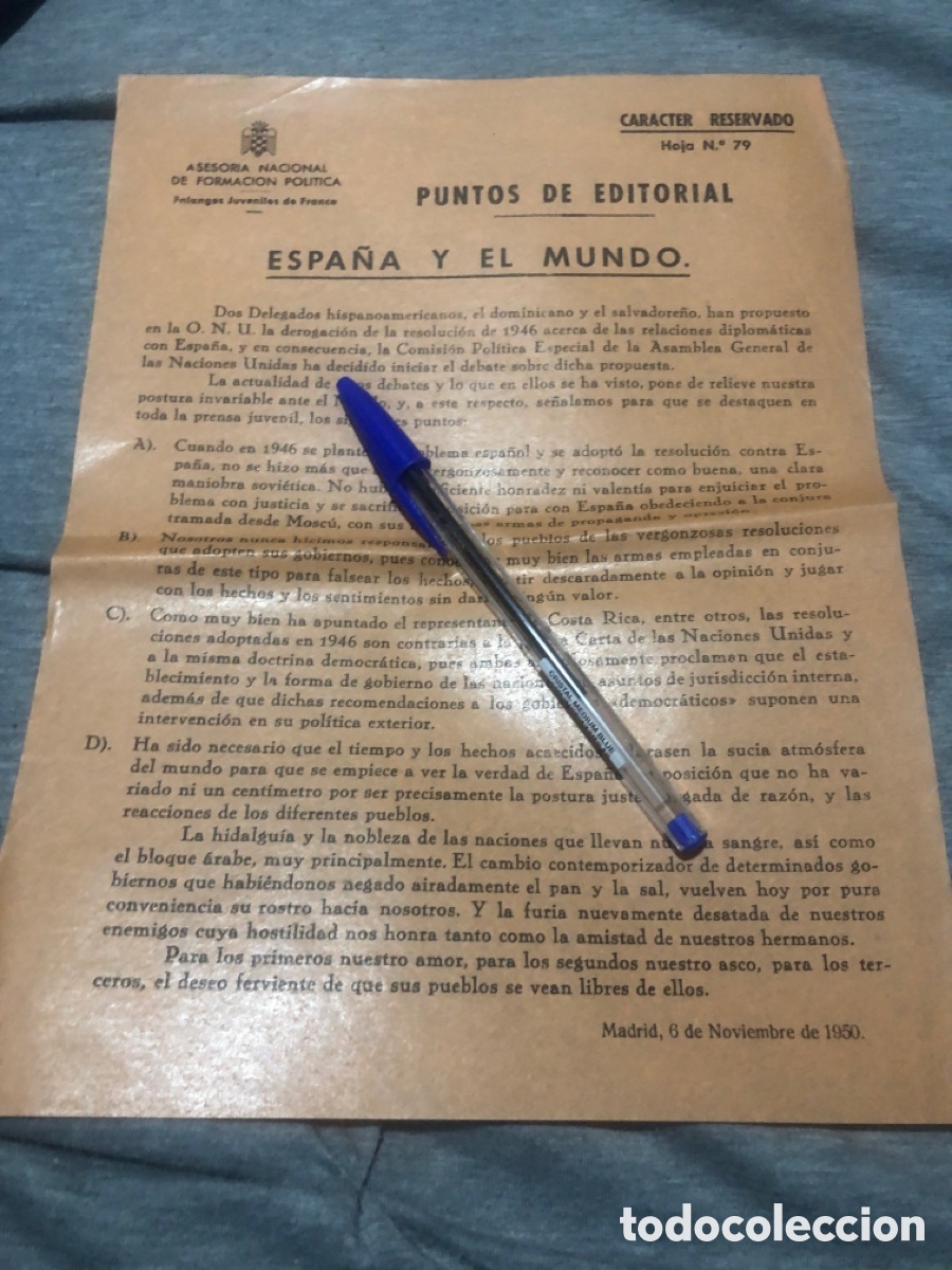 Outros artigos de papel: Puntos de Editorial, Asesoria Nacional de Formacion Politica, Falanges Juveniles de Franco (L9)