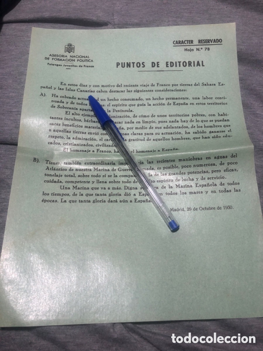 Outros artigos de papel: Puntos de Editorial, Asesoria Nacional de Formacion Politica, Falanges Juveniles de Franco (L9)