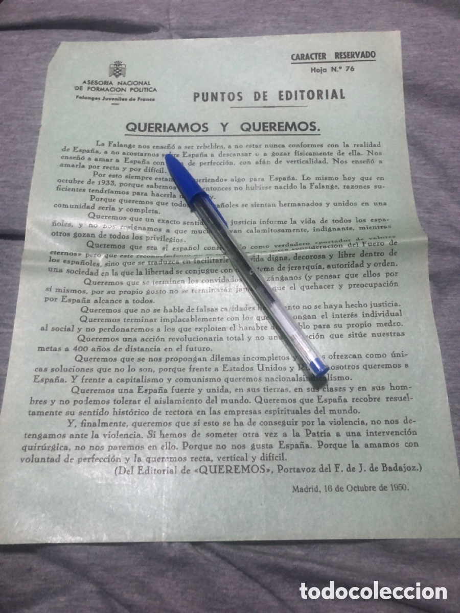 Outros artigos de papel: Puntos de Editorial, Asesoria Nacional de Formacion Politica, Falanges Juveniles de Franco (L9)