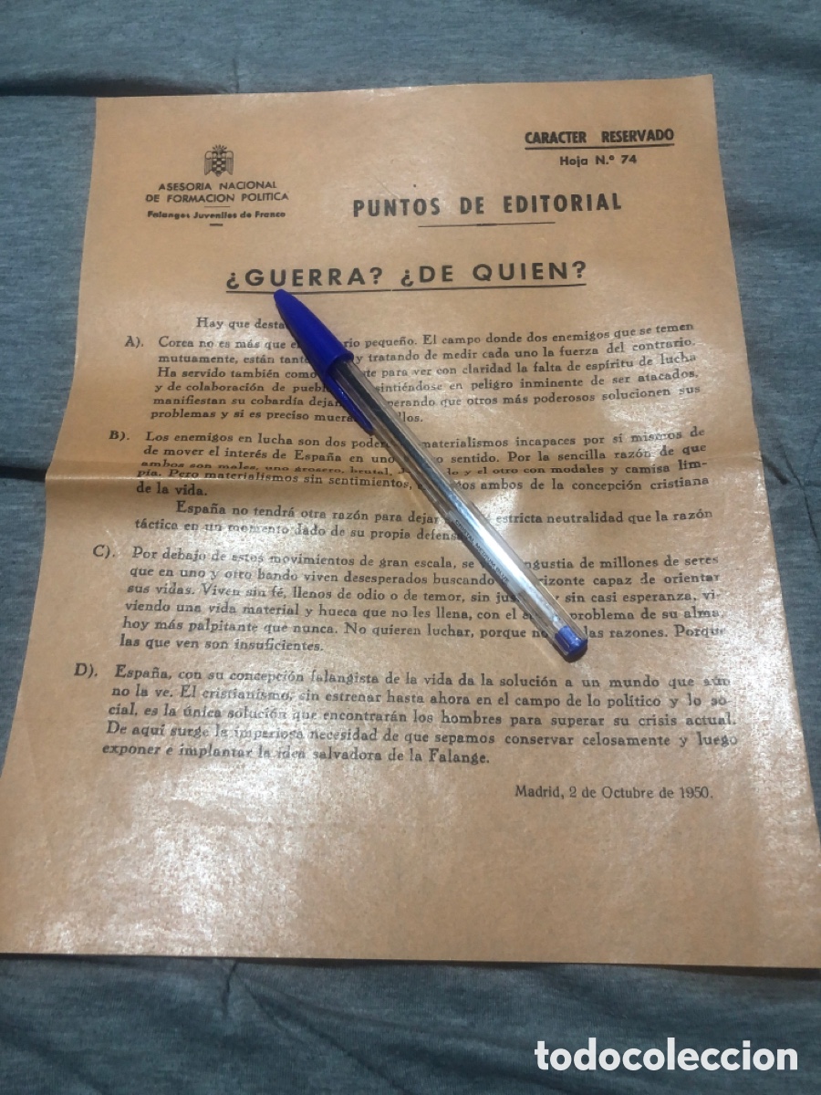 Outros artigos de papel: Puntos de Editorial, Asesoria Nacional de Formacion Politica, Falanges Juveniles de Franco (L9)