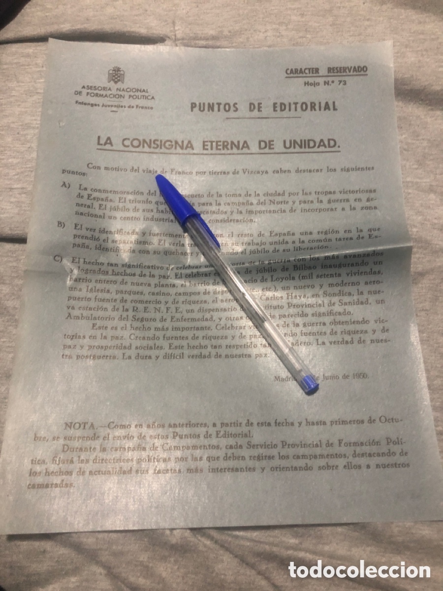 Outros artigos de papel: Puntos de Editorial, Asesoria Nacional de Formacion Politica, Falanges Juveniles de Franco (L9)