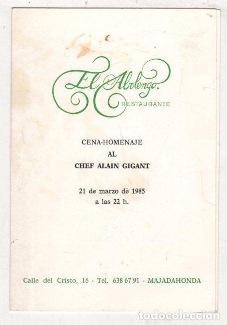 Otros Art&iacute;culos de Coleccionismo en Papel: MENU CENA-HOMENAJE AL CHEF ALAIN GIGANT. RESTAURANTE EL ABOLENGO, MAJADAHONDA. 1985