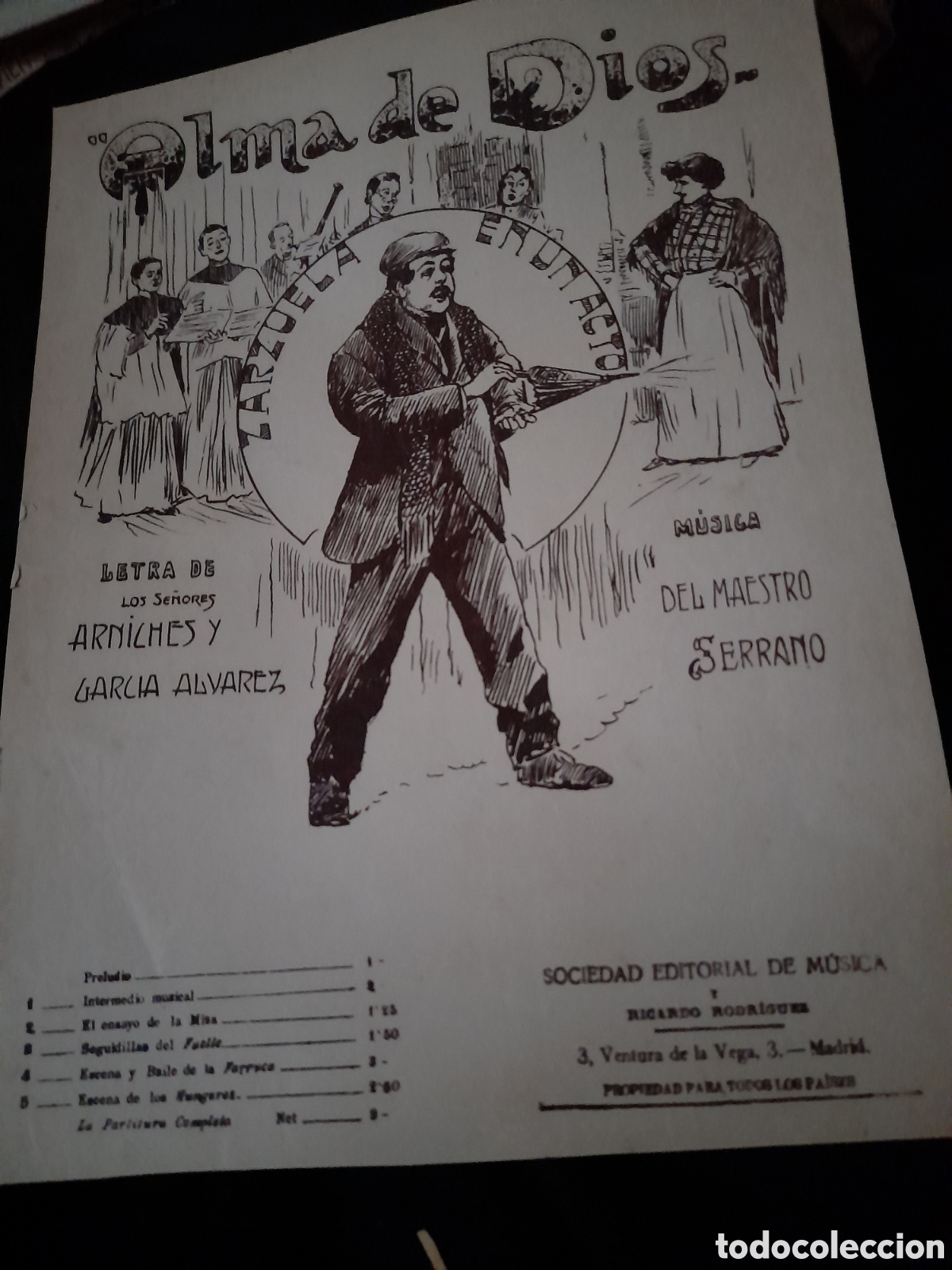 Otros art&iacute;culos de coleccionismo en papel: Antigua portada de partitura de la Zarzuela, Alma de Dios