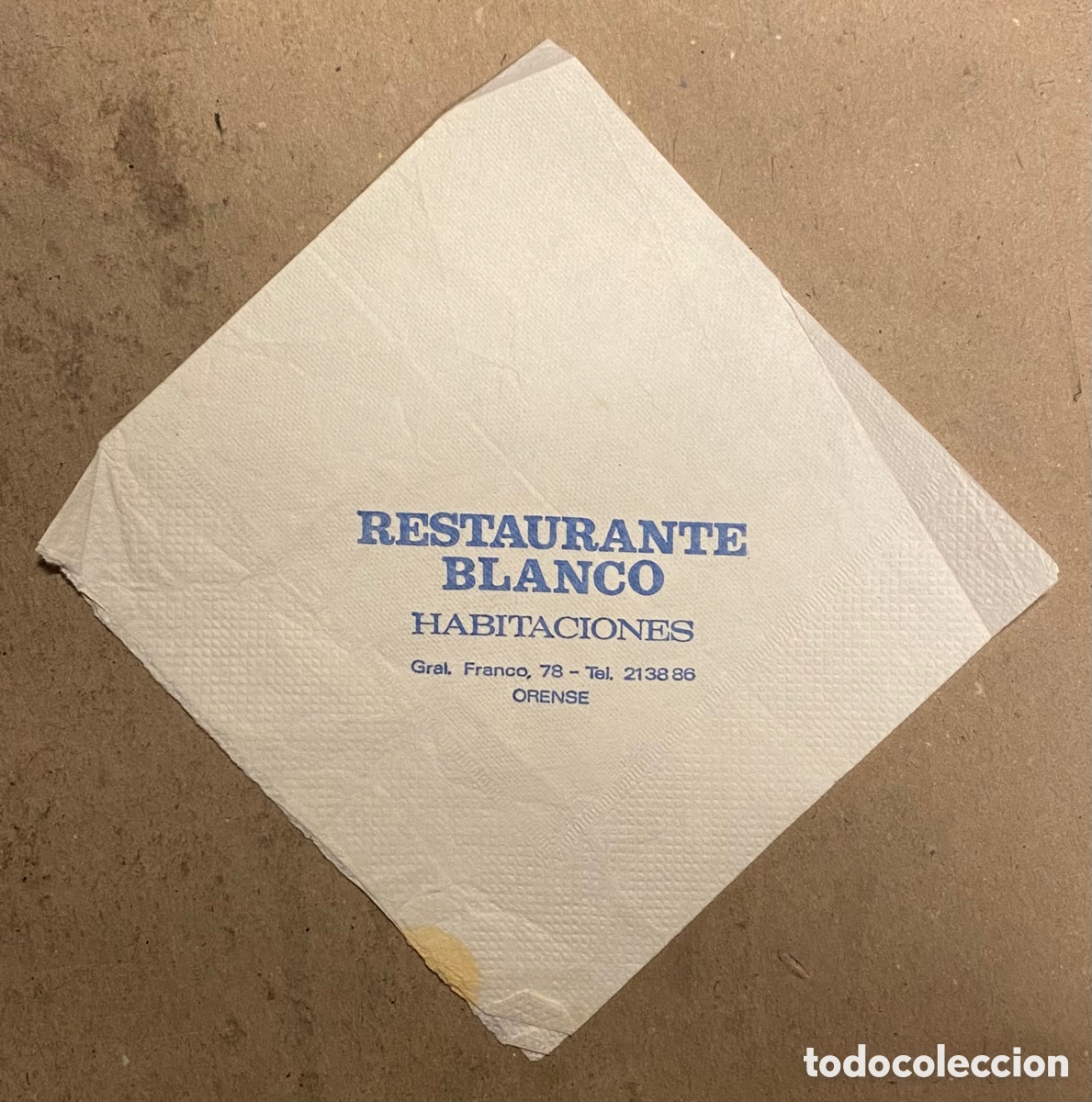 Outros artigos de papel: RESTAURANTE BLANCO (ORENSE). ANTIGUA SERVILLETA PUBLICITARIA.