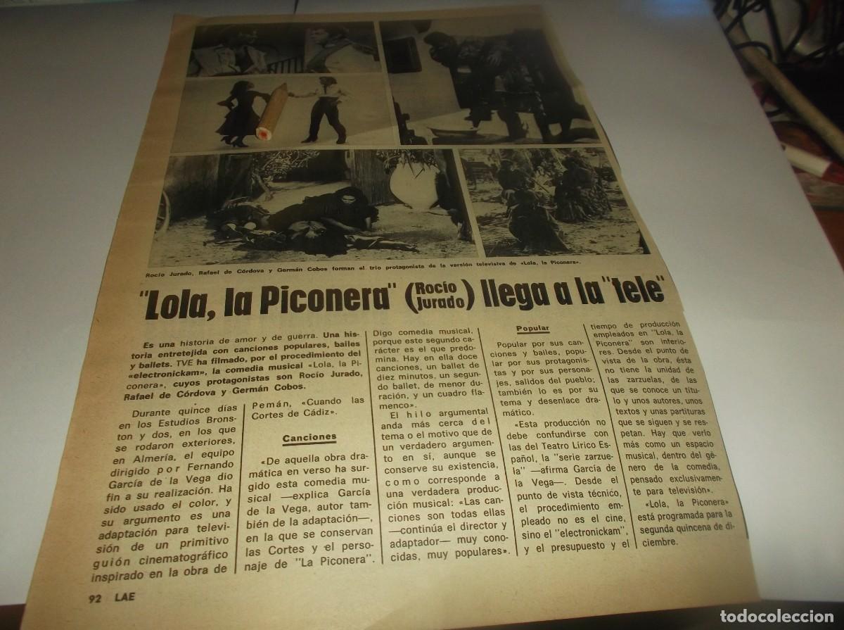 Otros Art&iacute;culos de Coleccionismo en Papel: RECORTE A&Ntilde;O 1969.-LOLA,LA PICONERA(ROC&Iacute;O JURADO) LLEGA A LA TELE