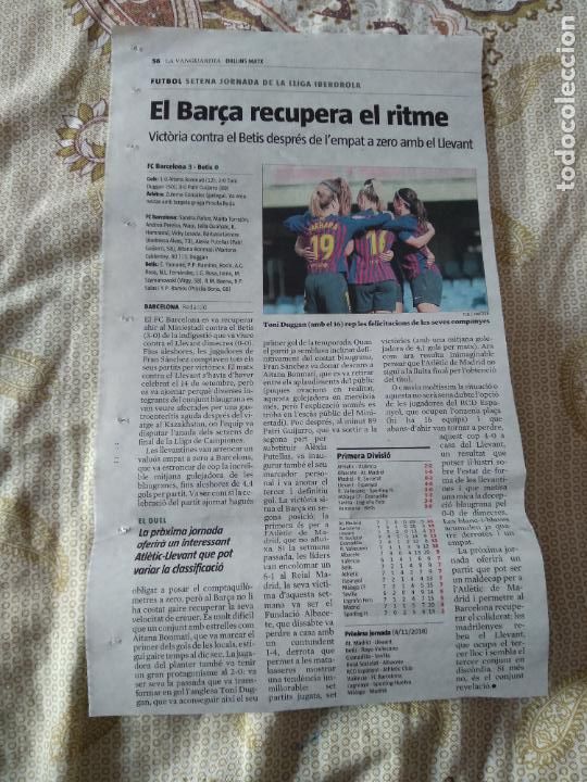 Otros Art&iacute;culos de Coleccionismo en Papel: RECORTE PERI&Oacute;DICO DIARIO LA VANGUARDIA EL BAR&Ccedil;A RECUPERA EL RITME FUTBOL BARCELONA FEMENINO