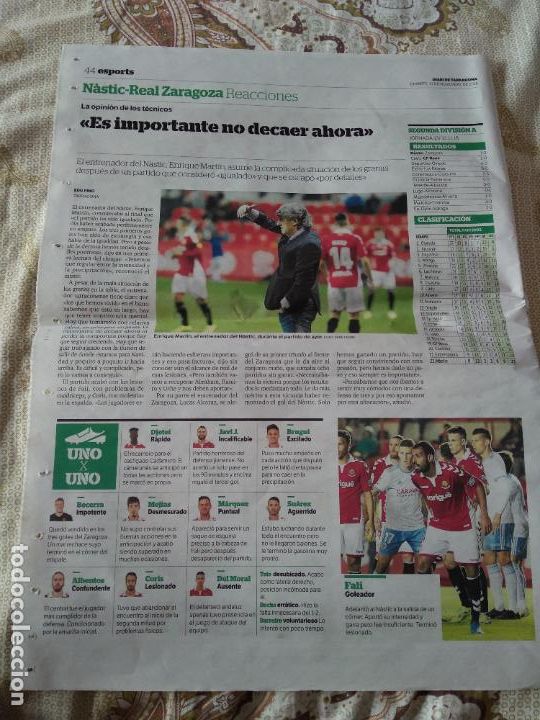 Otros art&iacute;culos de coleccionismo en papel: P&Aacute;GINA PERI&Oacute;DICO DIARIO NASTIC DE TARRAGONA VS ZARAGOZA ENRIQUE MARTIN FALI NIETO LUIS SUAREZ