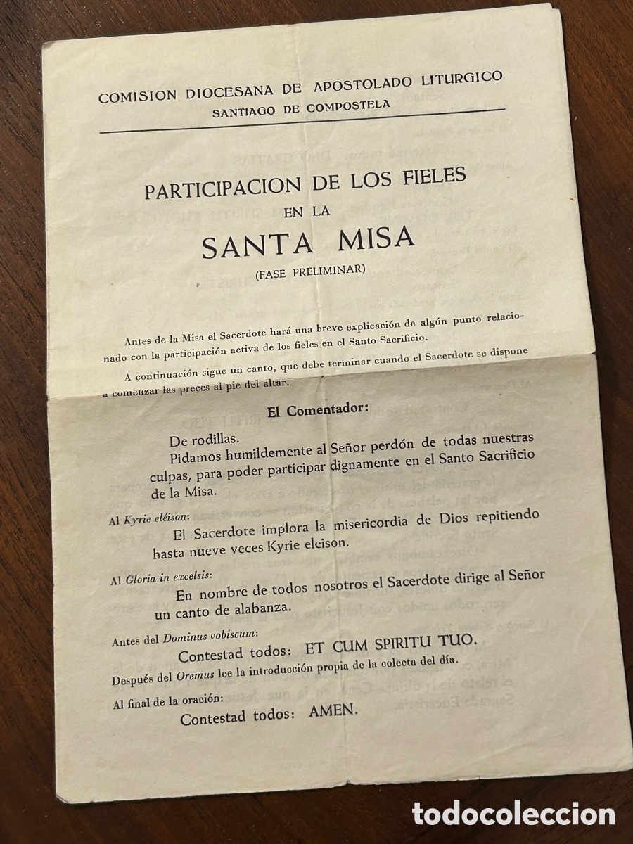 Otros art&iacute;culos de coleccionismo en papel: PARTICIPACI&Oacute;N FIELES SANTA MISA. COMISI&Oacute;N DIOCESANA DE APOSTOLADO LIT&Uacute;RGICO. SANTIAGO DE COMPOSTELA