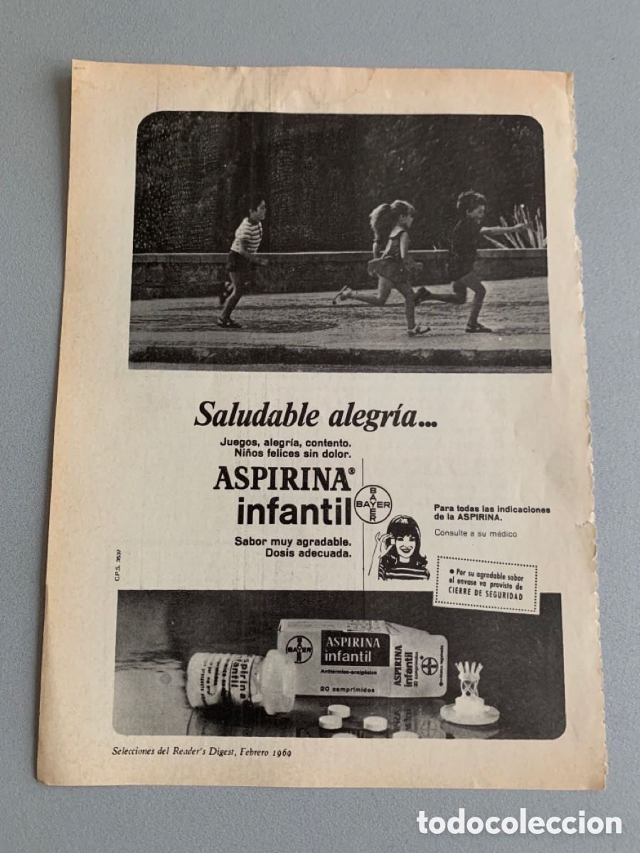 Paper Collecting Others: Recorte Publicidad. Medicamento. ASPIRINA INFANTIL. a&ntilde;os 60