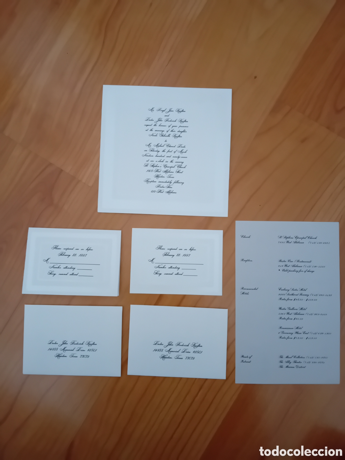 Collectionnisme Papier divers: INVITACI&Oacute;N BODA EN HOUSTON, TEXAS, EEUU. HERMOSA CALIGRAF&Iacute;A. 1997