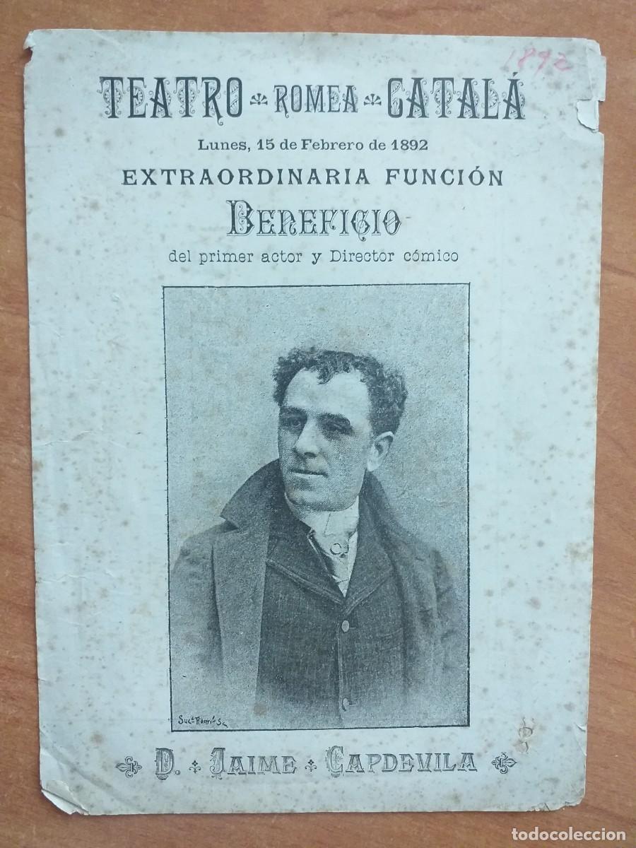 Outros artigos de papel: 1892 TEATRO ROMEA CATAL&Aacute; - FOLLETO DE EXTRAORDINARIA FUNCI&Oacute;N - BARCELONA