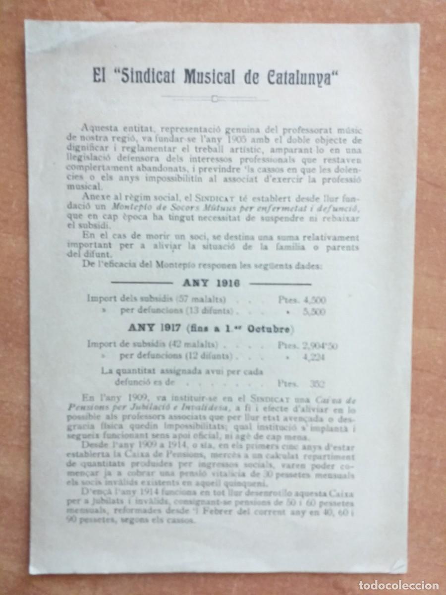 Otros Art&iacute;culos de Coleccionismo en Papel: 1917 EL SINDICATO M&Uacute;SICAL DE CATALU&Ntilde;A - EN CATAL&Aacute;N Y CASTELLANO
