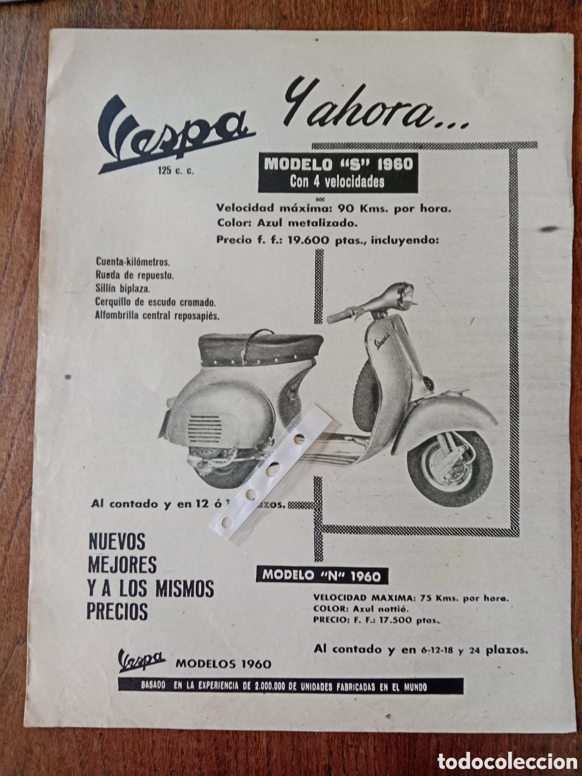 Otros Art&iacute;culos de Coleccionismo en Papel: Publicidad moto vespa 1960