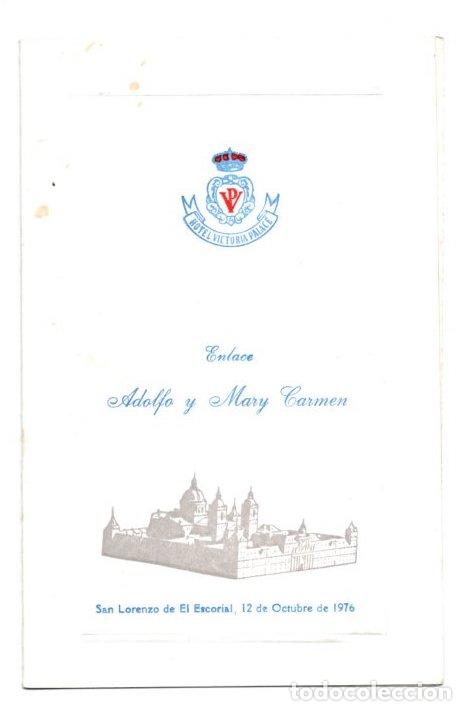 Otros art&iacute;culos de coleccionismo en papel: MENU ENLACE HOTEL VICTORIA PALACE. SAN LORENZO DE EL ESCORIAL 12 DE OCTUBRE 1976