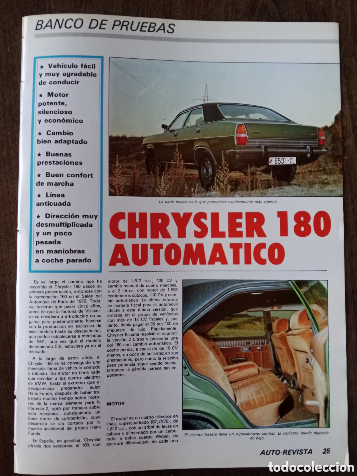 Otros Art&iacute;culos de Coleccionismo en Papel: Reportaje autom&oacute;vil Chrysler 180 de 1978