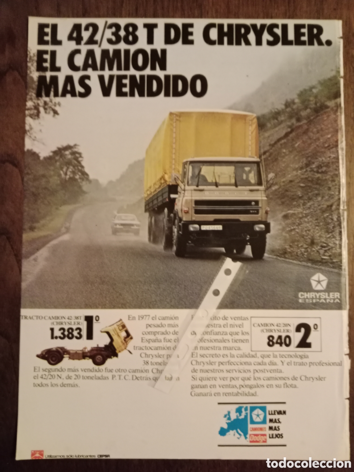 Otros Art&iacute;culos de Coleccionismo en Papel: Publicidad cami&oacute;n Chrysler Dodge de 1978