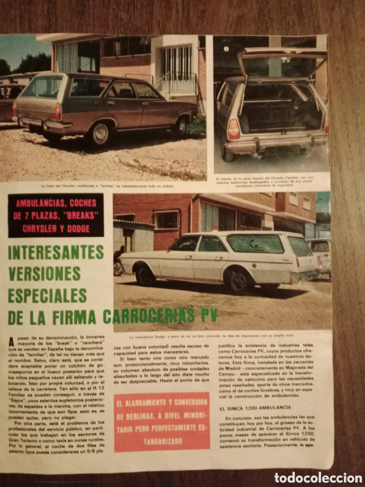 Otros Art&iacute;culos de Coleccionismo en Papel: Reportaje autom&oacute;vil carrocer&iacute;as Pv Chrysler Dodge de 1977