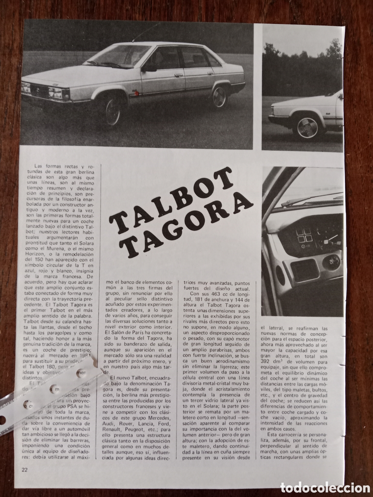 Outros artigos de papel: Reportaje autom&oacute;vil talbot tagora de 1980