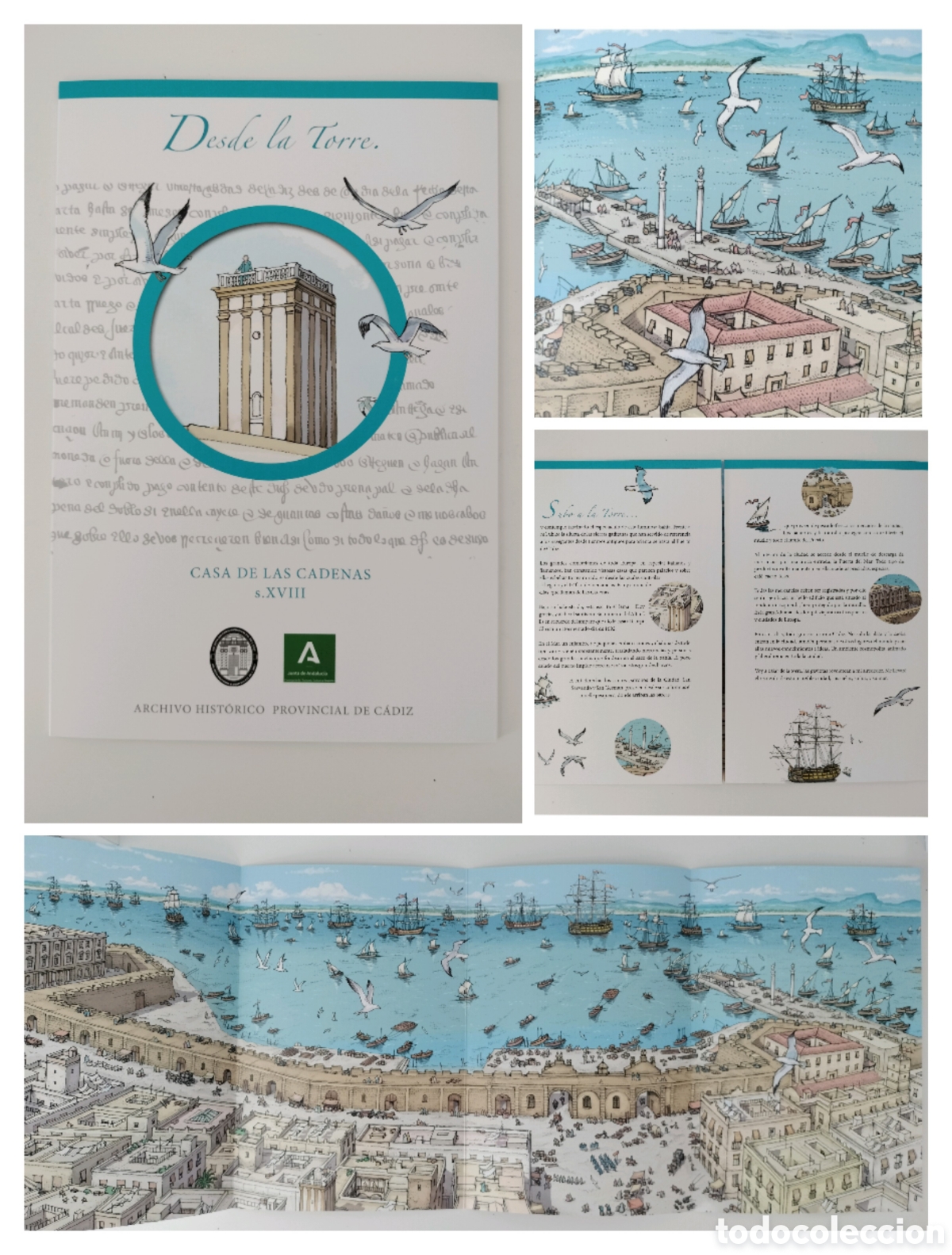 Otros art&iacute;culos de coleccionismo en papel: POL&Iacute;PTICO CASA DE LAS CADENAS C&Aacute;DIZ. DIBUJO PUERTO DE C&Aacute;DIZ SIGLO XVIII Arturo Redondo. 76 x 28 cm