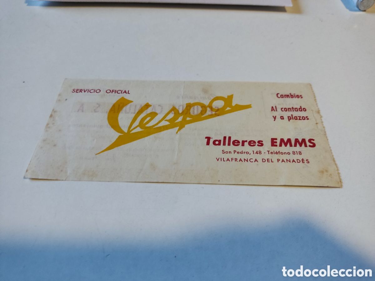 Otros Art&iacute;culos de Coleccionismo en Papel: Resguardo compa&ntilde;&iacute;a Seguros Catalu&ntilde;a S.A. Vilafranca del Pened&eacute;s 1960 servicio oficial Vespa