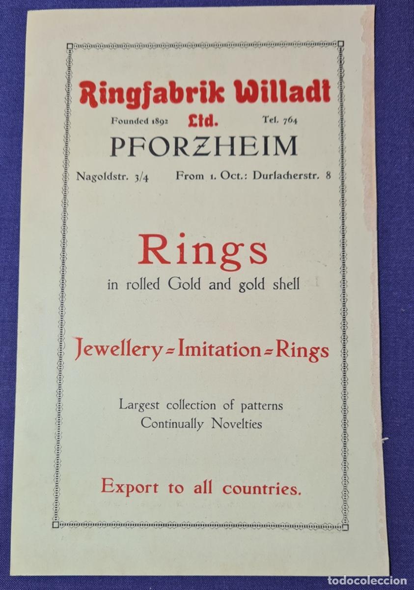 Otros Art&iacute;culos de Coleccionismo en Papel: Publicidad antigua comercial de Alemania de los a&ntilde;os 30as. Anillos de oro y sortijas.
