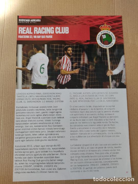 Otros art&iacute;culos de coleccionismo en papel: HOJA REVISTA ATHLETIC CLUB BILBAO PROXIMO RIVAL RAUL GARCIA RACING SANTANDER PUBLICIDAD SAN MIGUEL