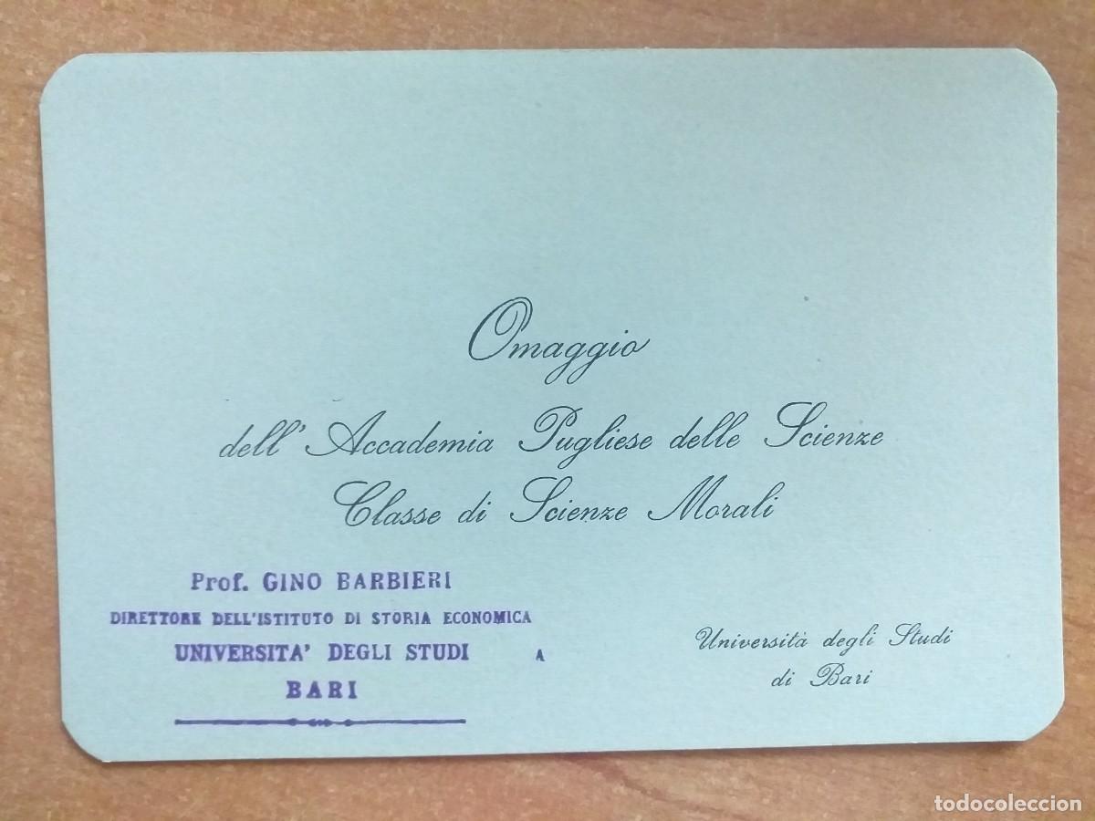 Otros art&iacute;culos de coleccionismo en papel: TARJETA PROFESOR UNIVERSITA DEGLI STUDI - BARI
