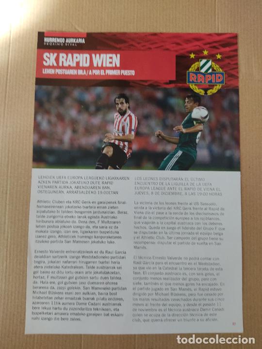 Otros Art&iacute;culos de Coleccionismo en Papel: HOJA REVISTA ATHLETIC CLUB BILBAO PROXIMO RIVAL SK RAPID VIENA BE&Ntilde;AT PUBLICIDAD SAN MIGUEL