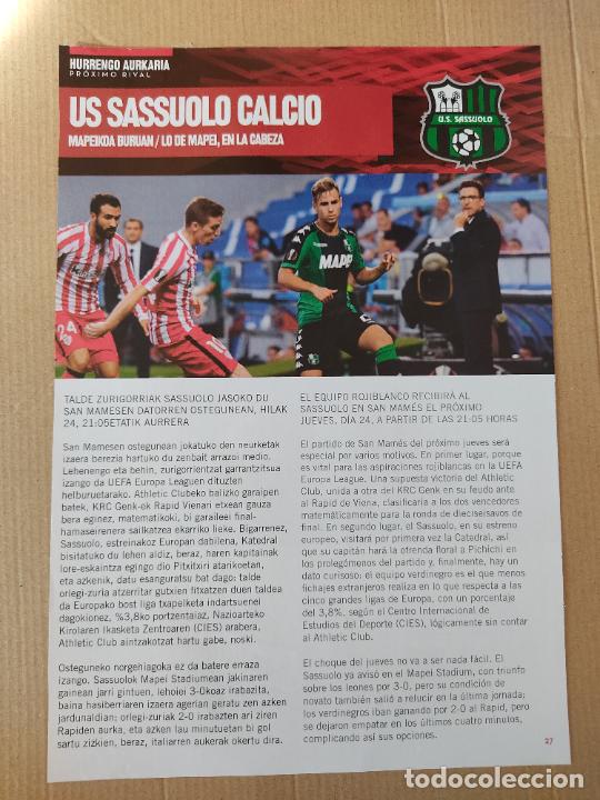 Otros Art&iacute;culos de Coleccionismo en Papel: HOJA REVISTA ATHLETIC CLUB BILBAO PROXIMO RIVAL SASSUOLO MUNIAIN BALENZIAGA PUBLICIDAD SAN MIGUEL