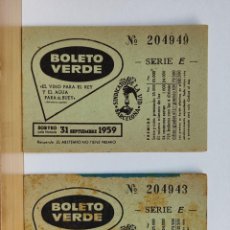 Otros Artículos de Coleccionismo en Papel: BOLETO VERDE. LOTE 18 CUPONES SORTEO 1959