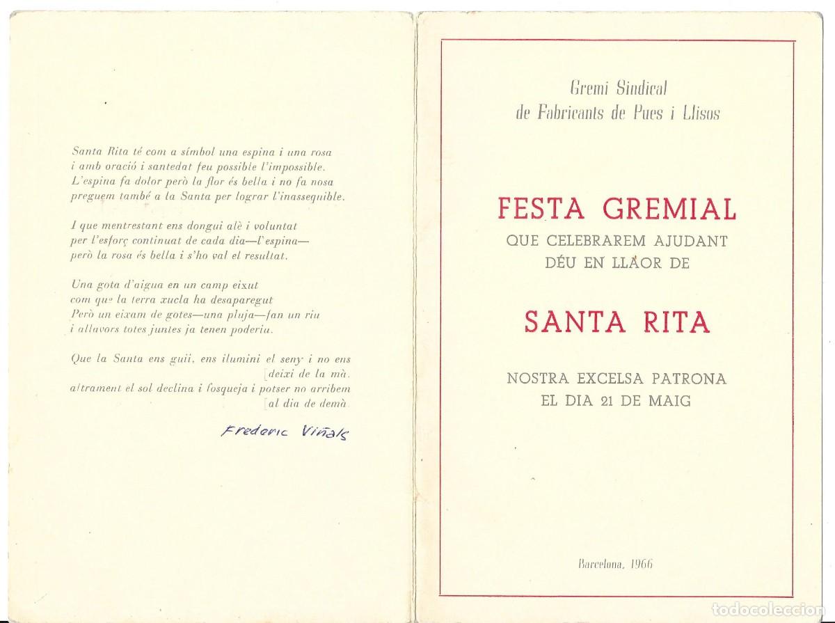 Otros art&iacute;culos de coleccionismo en papel: Men&uacute; dinar Festa gremial Santa Rita Fabricants de pues i llisos (Barcelona, 1966)