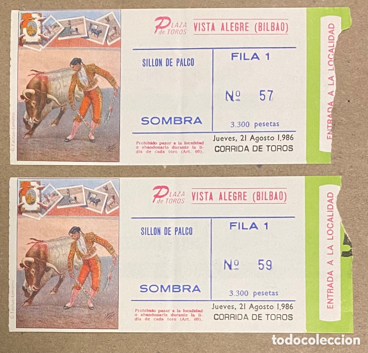 Collectionnisme Papier divers: EL NI&Ntilde;O DE LA CAPEA + JOS&Eacute; MAR&Iacute;A MANZANARES + ESPARTACO. 2 ENTRADAS CORRIDA TOROS BILBAO 1986
