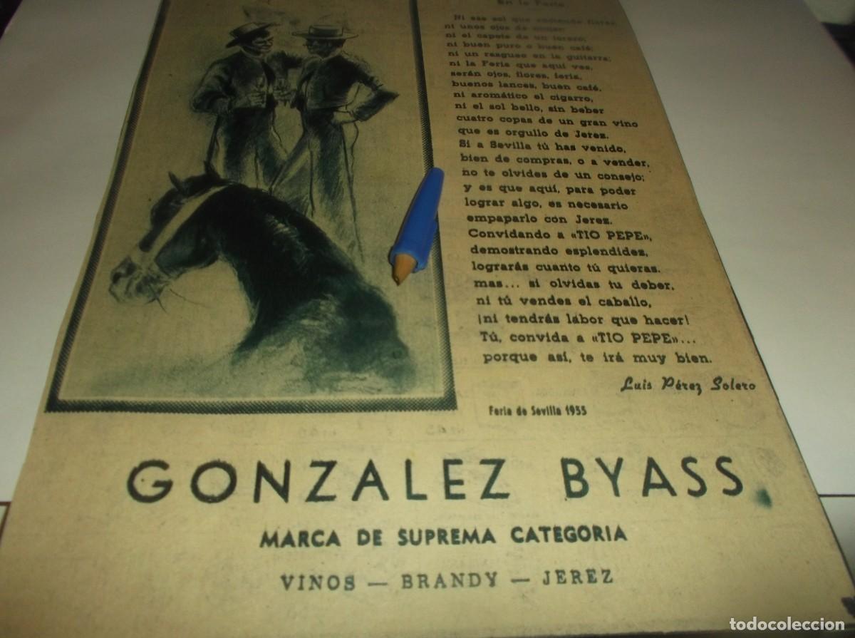 Otros Art&iacute;culos de Coleccionismo en Papel: RECORTE A&Ntilde;O 1955-CONSEJOS FER&Iacute;A SEVILLA,POR LU&Iacute;S PEREZ SOLERO/VINOS,BRANDY-GONZALEZ BYASS/ELEC.PRADO
